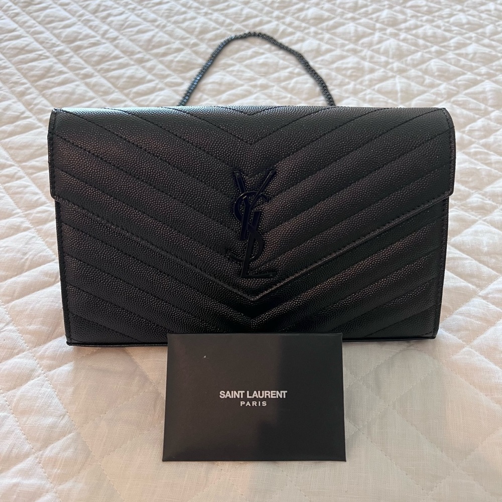 YSL Cassandra wallet on a chain bag